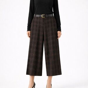Talbots Wide-Leg Plaid Cropped Pants in Black -size 10